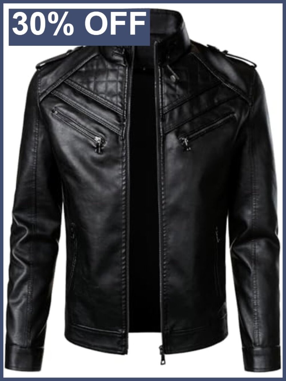 Men's Faux Leather Moto Biker Jacket Vintage Diamond Pattern Zip Up